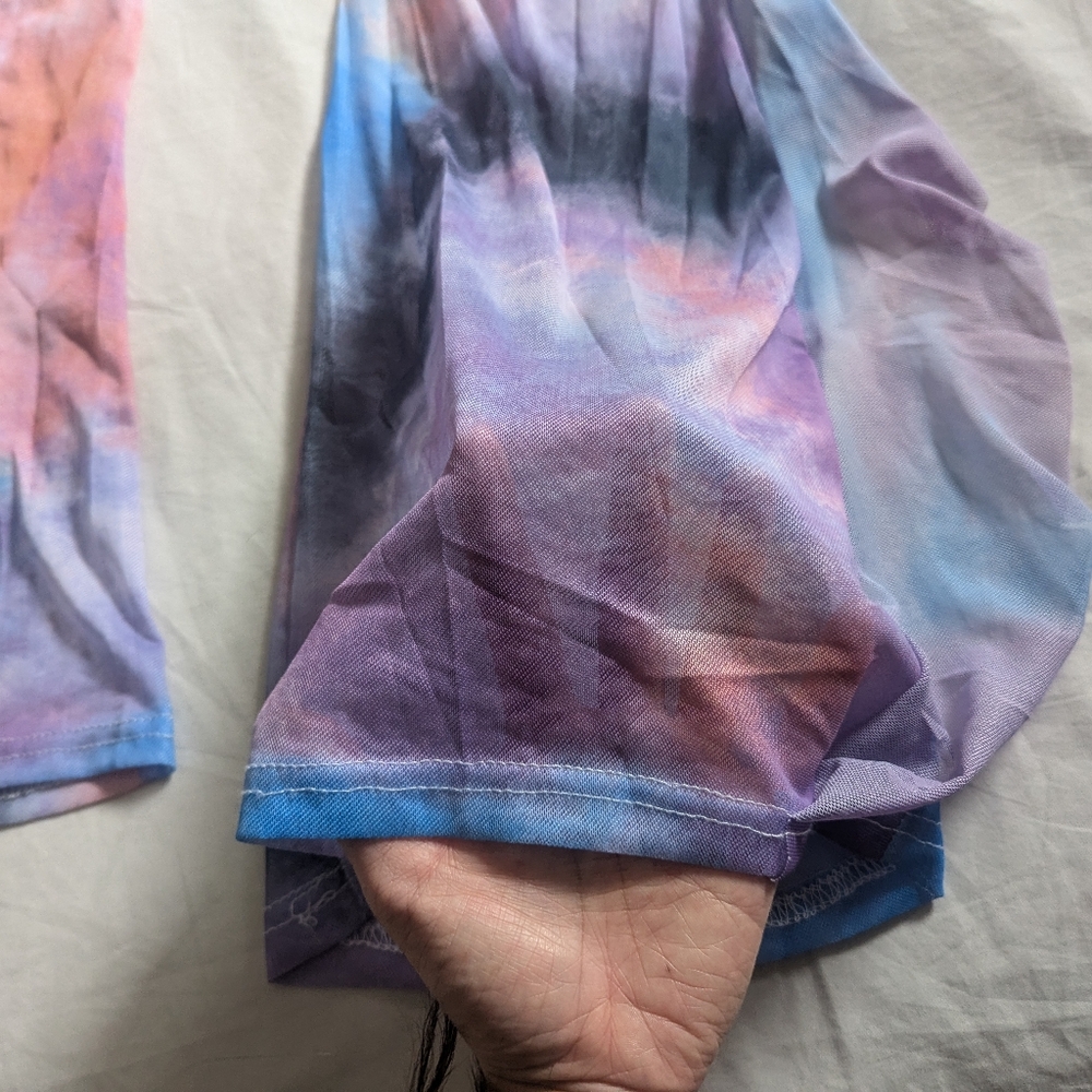 Colorful Rave Mesh Set with Ruffled Pants And Bikini Top - Picture 3 of 5